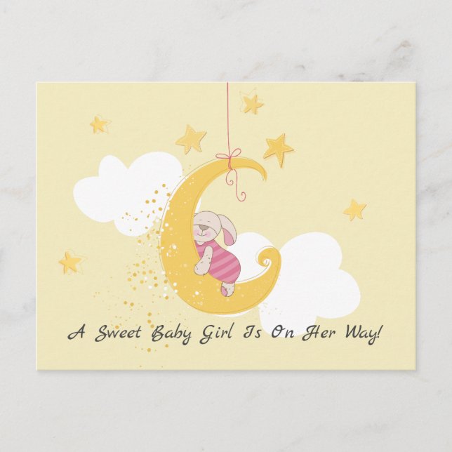 Invitation Carte Postale Douce Fête Baby Shower Lapin Lune (Devant)