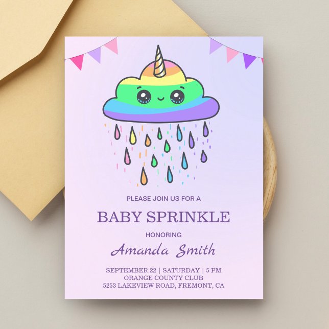 Invitation Carte Postale Douce Licorne Arc-en-Ciel Nuage Bébé Sprinkle (Créateur téléchargé)