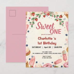 Invitation Carte Postale Douce première bougie anniversaire glace donut fra