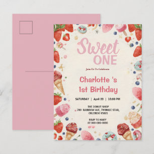 Invitation Carte Postale Douce première bougie anniversaire glace donut fra