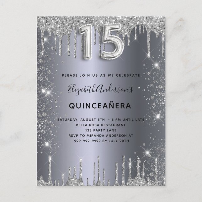 Invitation Carte Postale Douceur de parties scintillant en argent de Quince (Devant)