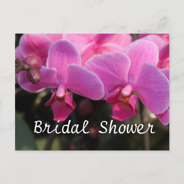 Invitation Carte Postale Douche de mariée, fleurs d'orchidée rose (Devant)
