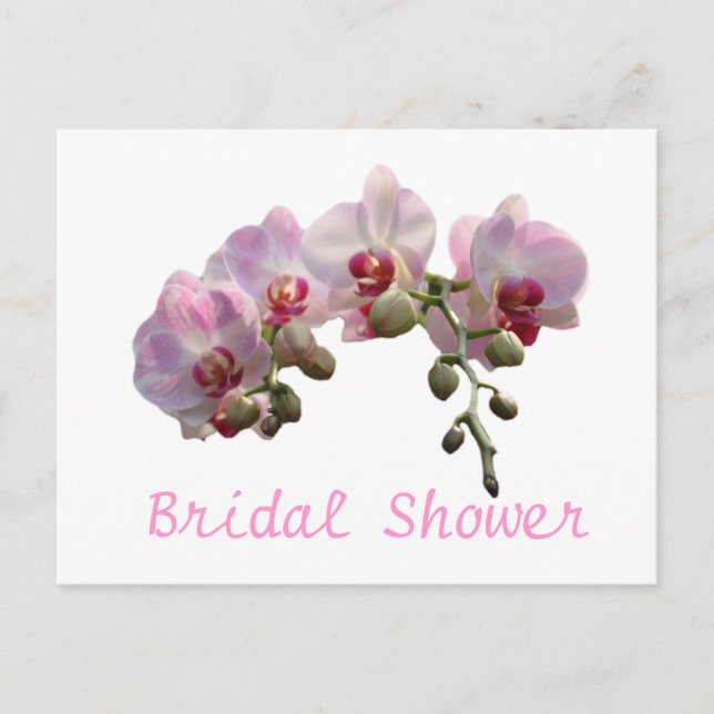 Invitation Carte Postale Douche de mariée, fleurs d'orchidée rose (Devant)