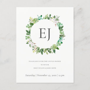 INVITATION CARTE POSTALE DOUCHE DE MONOGRAMME SUCCULENT FOLIAGE WREATH MONO