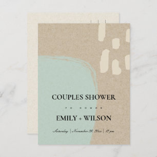 INVITATION CARTE POSTALE DOUCHE EN COUPLES BLEUS KRAFT ABSTRAIT MODERNE