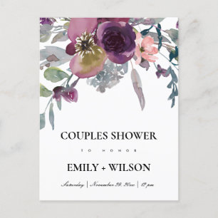 INVITATION CARTE POSTALE DOUCHE EN COUPLES FLORAUX PURPLE LILAC DOUCHE EN C