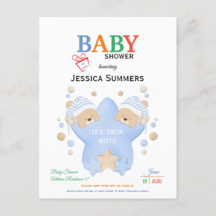 Invitation Carte Postale Douche Nounours Dormir mignonne Jumeaux Jumeaux Do