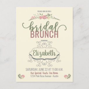 Invitation Carte Postale Douche nuptiale de rose de cru de brunch