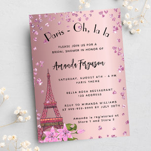 Invitation Carte Postale Douche nuptiale Paris Tour Eiffel rose