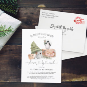 Invitation Carte Postale Douche par courrier   Baby shower de Noël d'hiver
