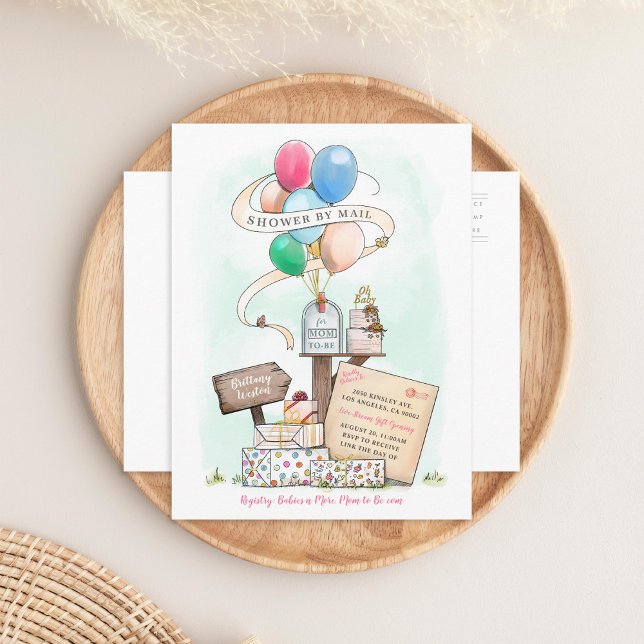 Invitation Carte Postale Douche par courrier Baby shower virtuel Balloon bo (Créateur téléchargé)