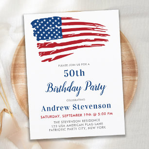 Invitation Carte Postale Drapeau américain Patriotic Birthday Party