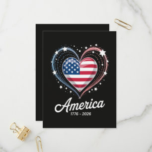 Invitation Carte Postale Drapeau Cœur 1776 2026 4 juillet 250e anniversaire