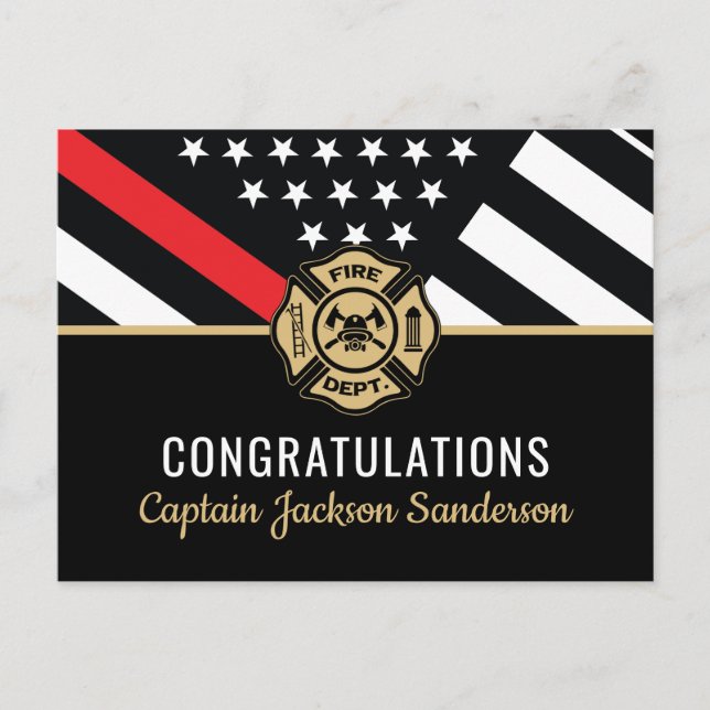 Invitation Carte Postale Drapeau de la ligne rouge de retraite des pompiers (Devant)