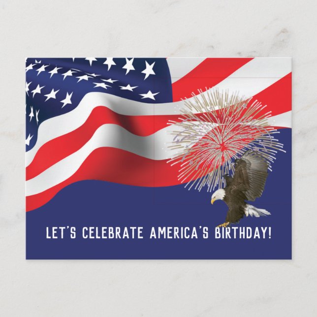 Invitation Carte Postale Drapeau et 4 juillet aigle (Devant)