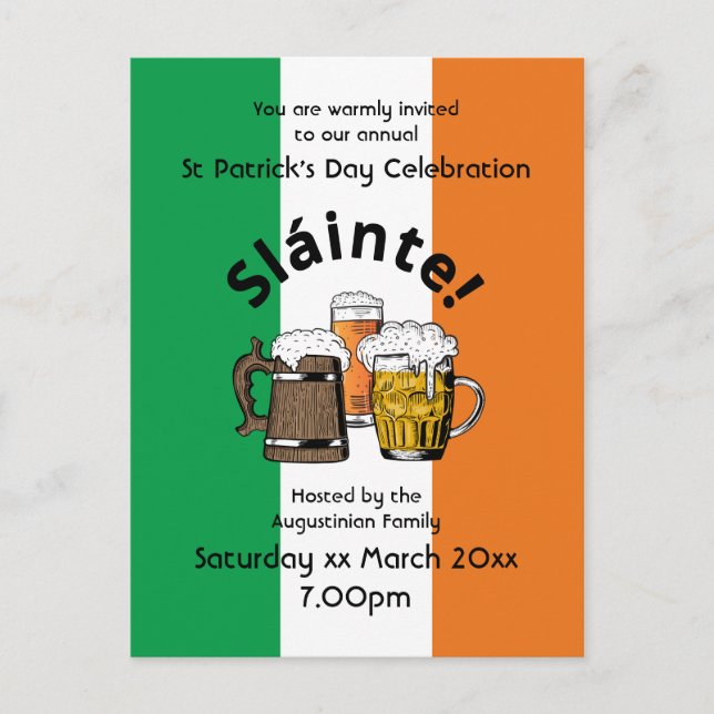 Invitation Carte Postale Drapeau irlandais de Sláinte Jour de la Saint Patr (Devant)