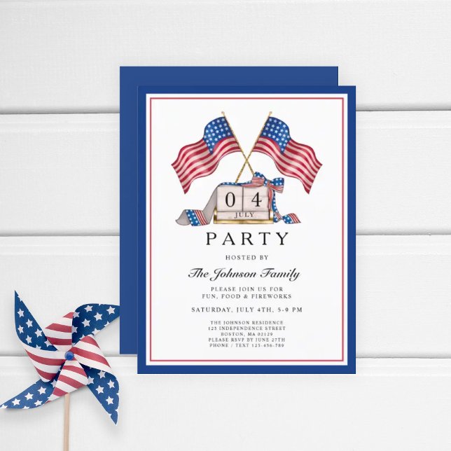 Invitation Carte Postale Drapeau Patriotique USA 4 juillet (Patriotic Elegant 4th Of July Party Invitation Postcard)