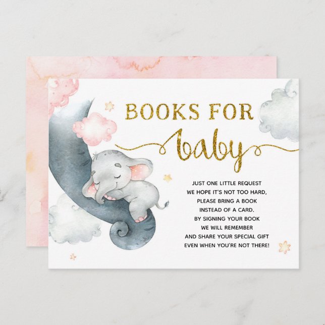 Invitation Carte Postale Dreamy Stars Elephant Girl Books for Baby (Devant / Derrière)