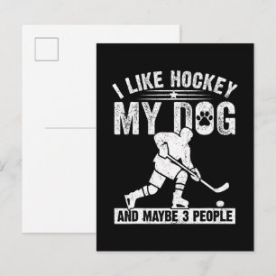 Invitation Carte Postale Drôle J'aime le hockey Mon chien et peut-être 3 pe