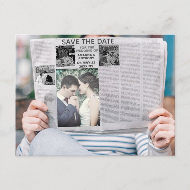 Invitation Carte Postale Drôle journal photo personnalisée enregistrer la d (Devant)