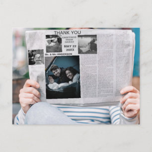 Invitation Carte Postale Drôle journal photo personnalisée merci