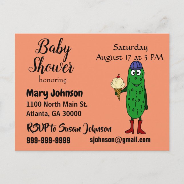 Invitation Carte Postale Drôle Pickle manger Baby shower de crème glacée (Devant)
