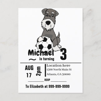 Invitation Carte Postale Drôle Schnauzer Chien Jouer Soccer Anniversaire