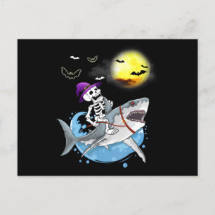 Invitation Carte Postale Drôle Skeleton Riding Shark Halloween Boys Girls