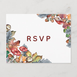 Invitation Carte Postale Dusty Blue Bourgogne Automne Champignons Mariage R