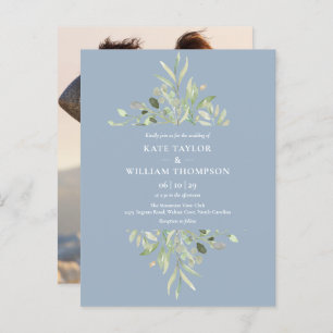 Invitation Carte Postale Dusty Blue Eucalyptus Mariage de verdure Photo