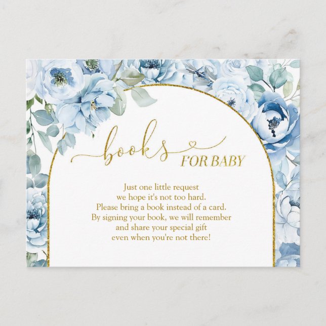 Invitation Carte Postale Dusty Blue Floral Baby showers Livres pour bébé (Devant)
