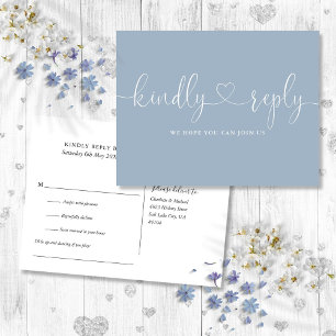Invitation Carte Postale Dusty Blue Heart Script Chanson Demande RSVP