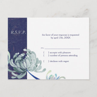 Invitation Carte Postale Dusty Blue, Marine & White Wedding RSVP