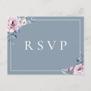 Invitation Carte Postale Dusty Blue Mauve Floral RSVP Song Choix