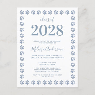 Invitation Carte Postale Dusty Blue Parties scintillant Empreintes de patte