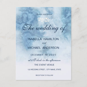 Invitation Carte Postale Dusty Blue Winter Script Calligraphie White Branch