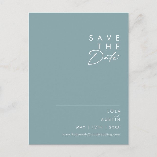 Invitation Carte Postale Dusty Boho | Bleu et Vert Enregistrer la date (Devant)
