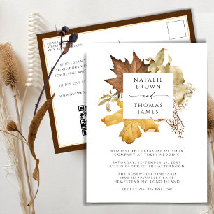 Invitation Carte Postale Dusty Brown Automne quitte le Mariage de automne d