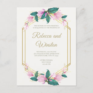Invitation Carte Postale Dusty rose et or Floral Mariage