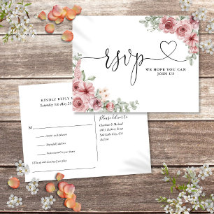 Invitation Carte Postale Dusty Rose Floral Heart Script Chanson Demande Car