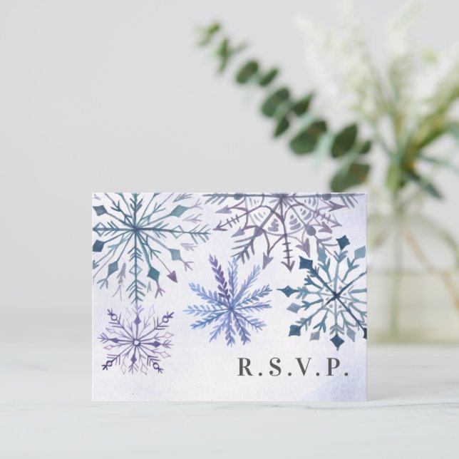 Invitation Carte Postale Eau rustique Snowflakes Mariage d'hiver RSVP (Debout devant)