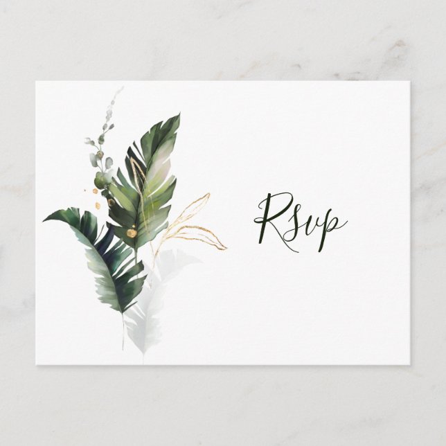 Invitation Carte Postale Eau tropicale Feuillage Vert Mariage RSVP (Devant)