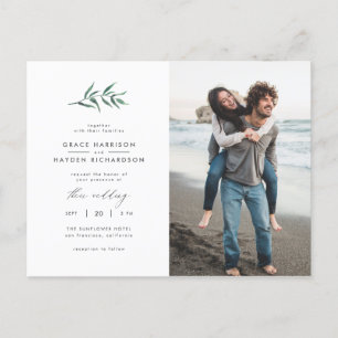 Invitation Carte Postale Eau verte  Mariage photo minimaliste