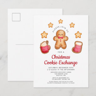 Invitation Carte Postale Échange de biscuits de Noël Petit bonhomme en pain