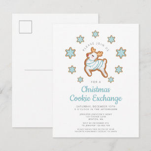 Invitation Carte Postale Échange de biscuits de Noël Renne mignon