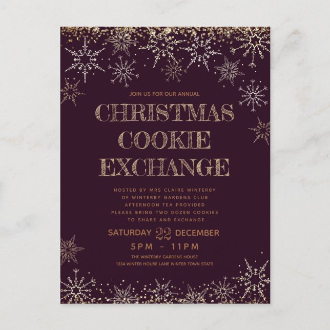 Invitation Carte Postale Échange de biscuits d'hiver Noël Bourgogne Fêtes (Devant)