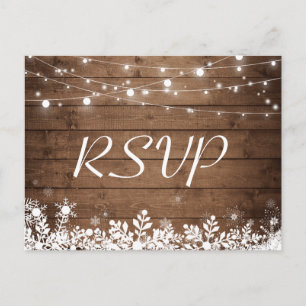 Invitation Carte Postale Éclairage à cordes de bois rustique Snowflakes Mar
