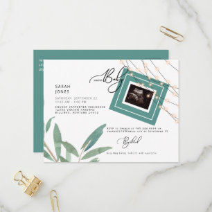 Invitation Carte Postale Éclairage & Folithe Baby shower Turquoise Ultrasou