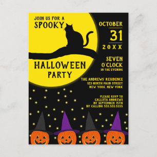 Invitation Carte Postale Éffrayant Black Cat Jack O'lantern Halloween Party