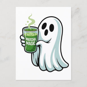 Invitation Carte Postale Éffrayant Halloween Fantôme Boire Matcha Boire